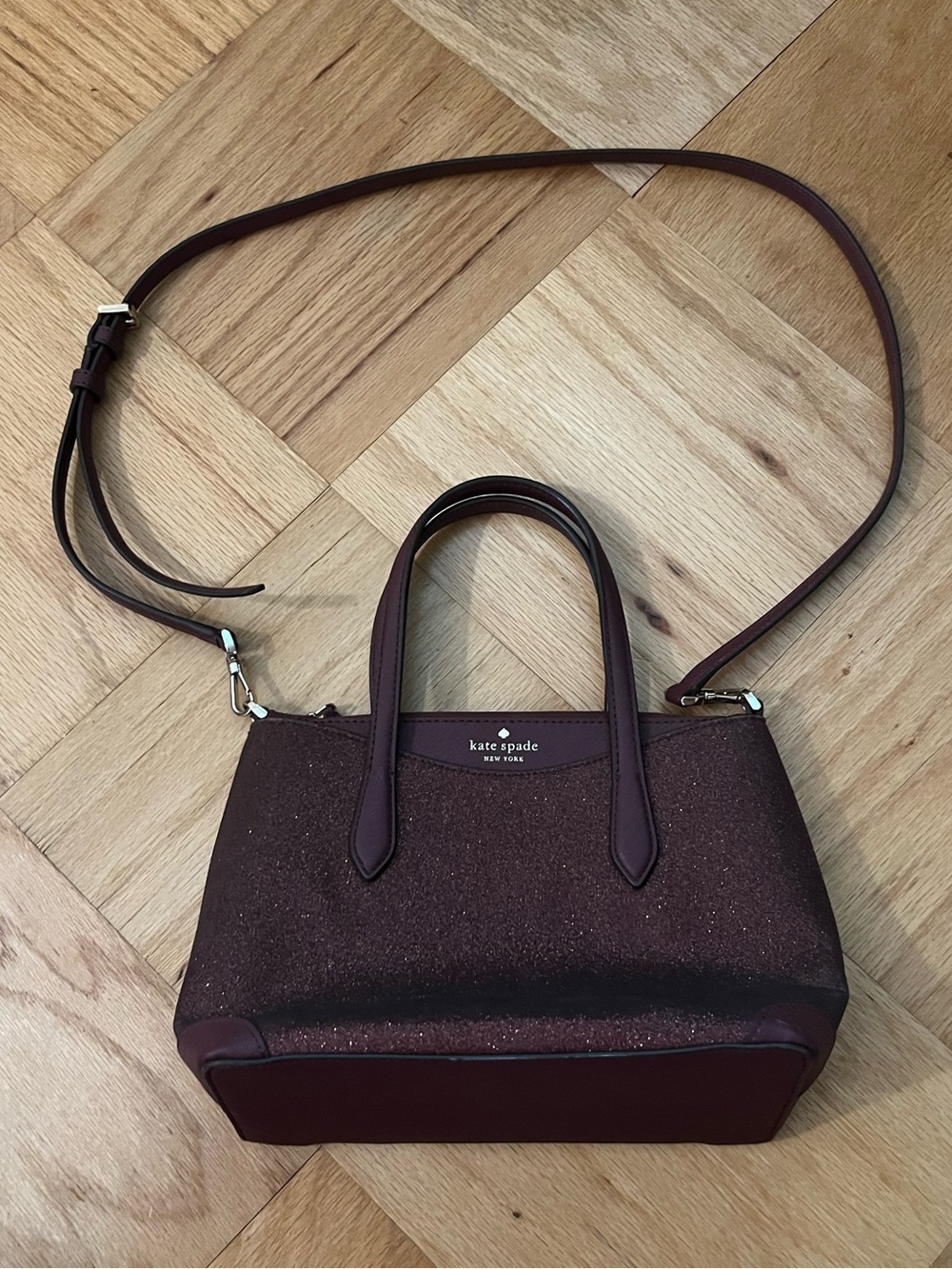 Kate Spade Burgundy Glittery/Sparkle Crossbody Mini Tote Bag